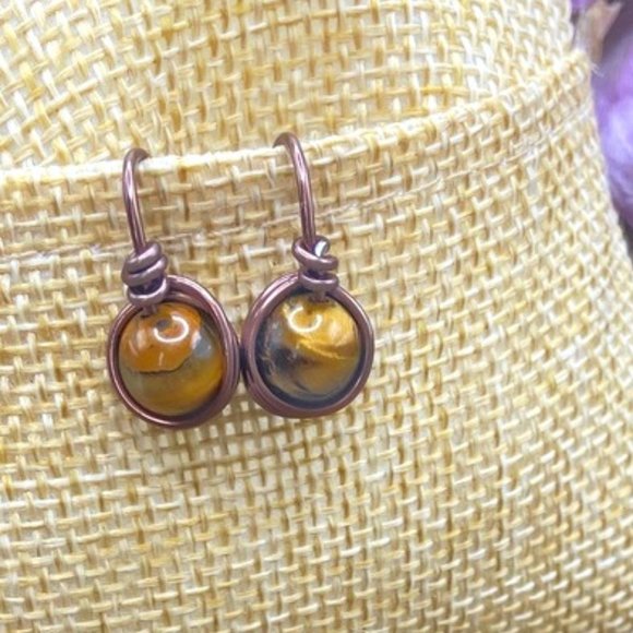 Alquimia Jewelry - Tige's eye and brass dangle bon bon earrings/ Manifesting power and protection